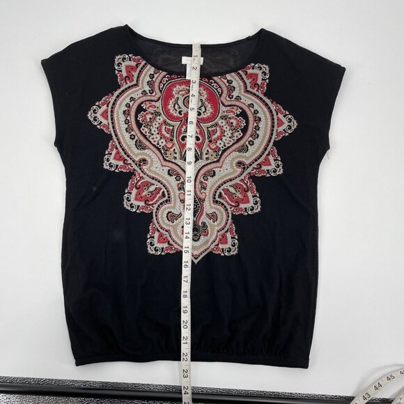 Chico's Black Medallion Leila Cap Sleeve Mesh Nylon Shirt Womens Small Casual - Picture 7 of 7